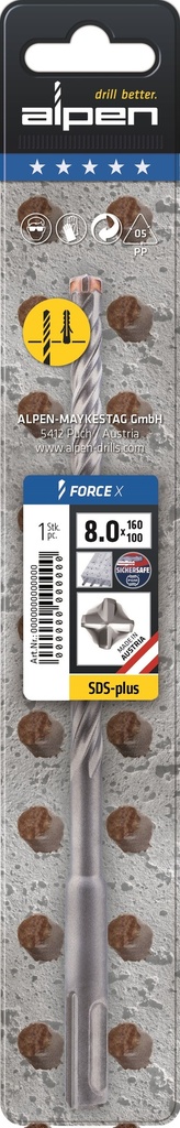 Alpen FORCE X SDS-plus 4snijder L=160/100 stuk
