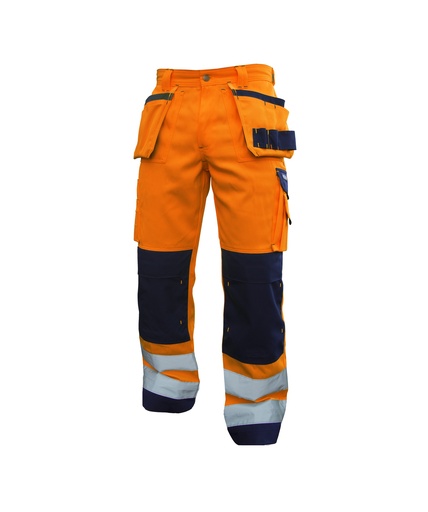 [2008992074B6681] DASSY Glasgow Hoge zichtbaarheidsholsterzakkenkbroek met kniezakken fluo-oranje/marineblauw