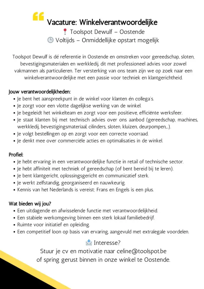 Vacature winkelverantwoordelijke