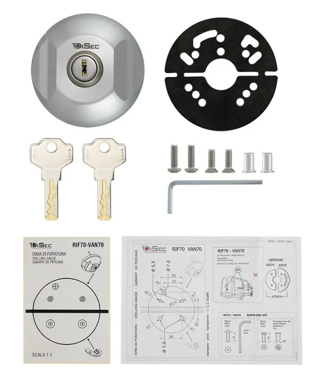 Disec Van locks 2 stuks gelijksluitend, hold open, noodkabel, ZWART 4 SLEUTELS