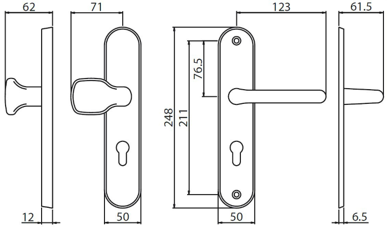 Veiligheidsgarnituur PZ: knop + kruk 110mm - RVS look