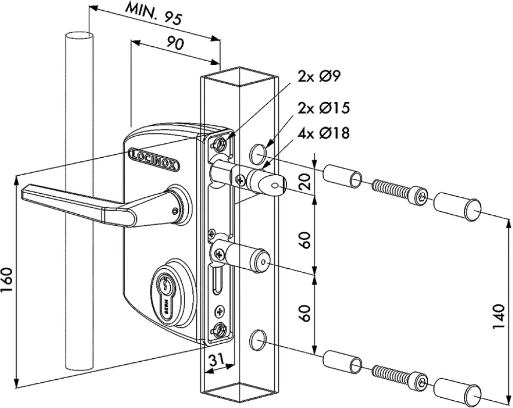 Locinox poortslot in opbouw -40mm - ZWART (RAL9005)