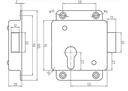 Oplegkastslot cilinder 75x150mm/55mm - rechts naar buiten draaiend - mat chroom