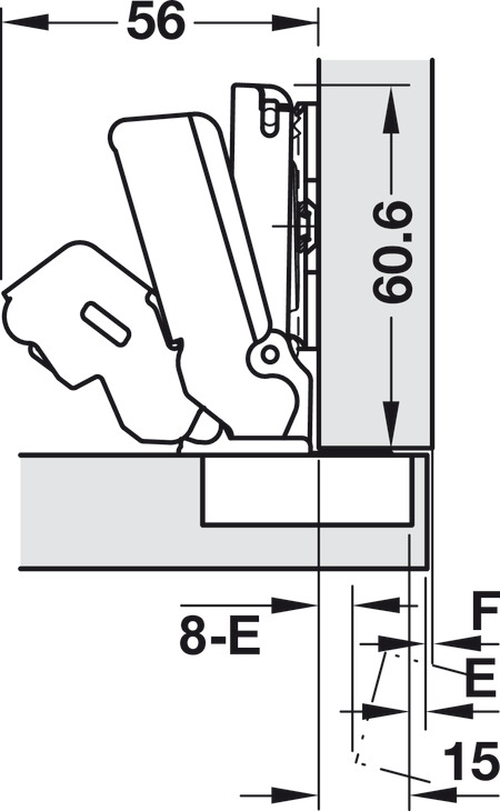 Hafele Potscharnier, Häfele Metalla 510 A/SM 165°, zijwandmontage