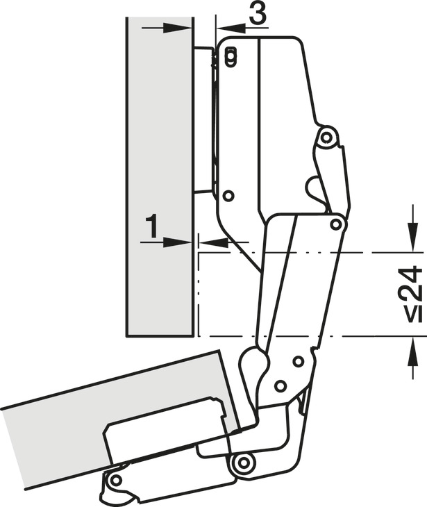 Hafele Potscharnier, Häfele Metalla 510 A/SM 165°, zijwandmontage