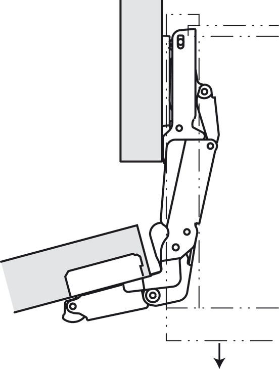 Hafele Potscharnier, Häfele Metalla 510 A/SM 165°, zijwandmontage