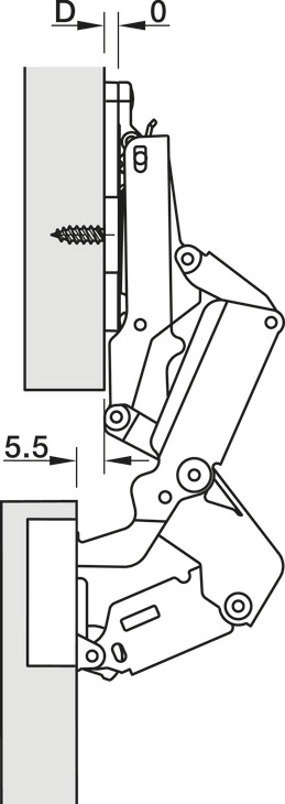 Hafele Potscharnier, Häfele Metalla 510 A/SM 165°, zijwandmontage