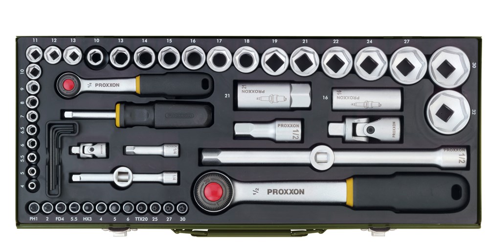 PROXXON Complet-dopsleutelset 1/4" + 1/2" (56-dlg.)