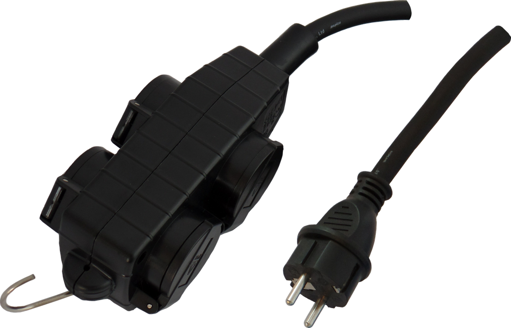 Stekkerblok 4-voudig 3G2,5 - 3m - IP44 - Zwart