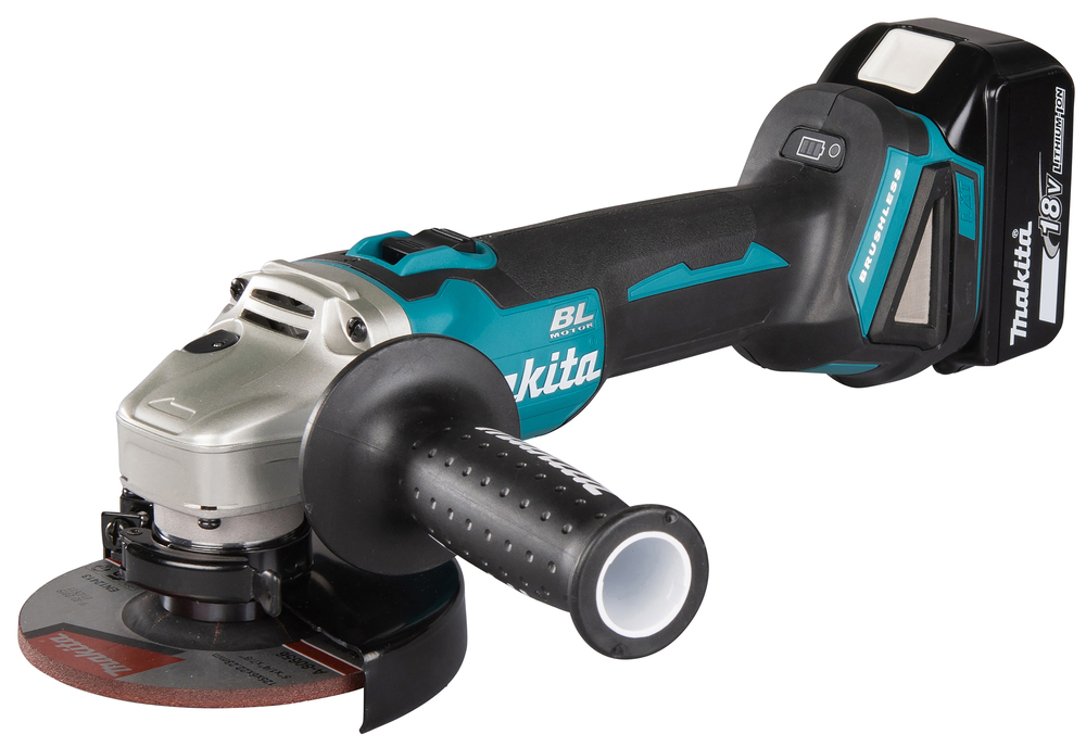 MAKITA DGA506RTJ Accu haakse slijper 125mm LXT 18V met schuifschakelaar + 2x BL1850 + 1x DC18RC + Makpac