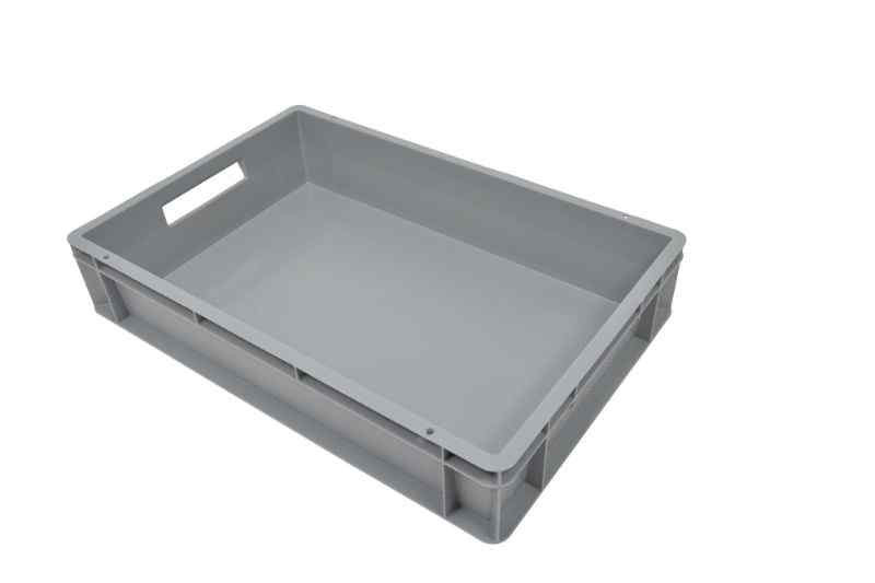 Stapelbare euronorm bak, 600x400x120mm, gesloten bodem en wanden, 2 open handgrepen