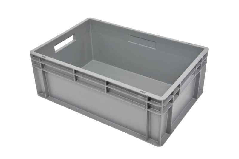 Stapelbare euronorm bak, 600x400x220mm, gesloten bodem en wanden, 2 open handgrepen