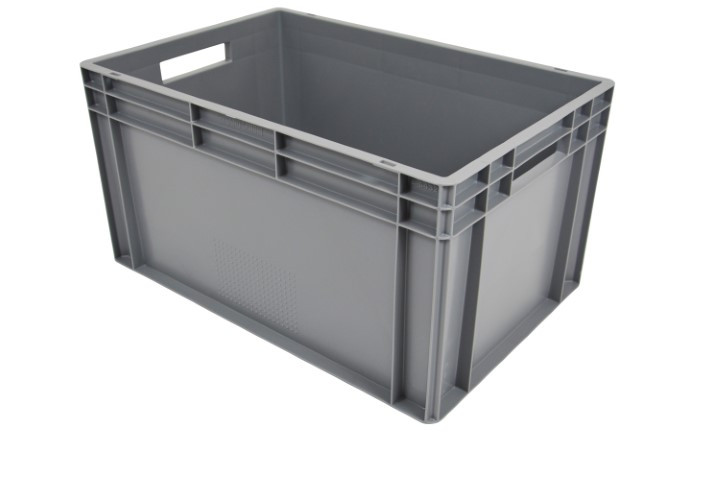 Stapelbare euronorm bak, 600x400x320mm, gesloten bodem en wanden, 2 open handgrepen