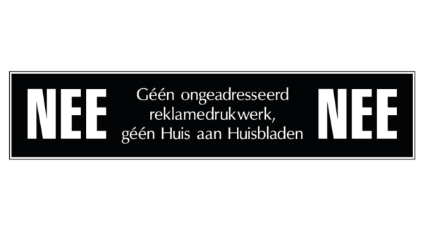NEE/NEE reclame zwarte achtergrond/witte tekst zelfklevend