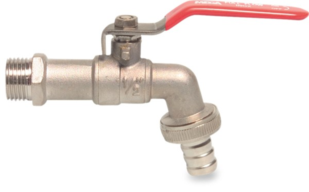 Mega Kogelkraan met slangwartel messing 3/4" x 19 mm buitendraad x slangtule 10bar type 120