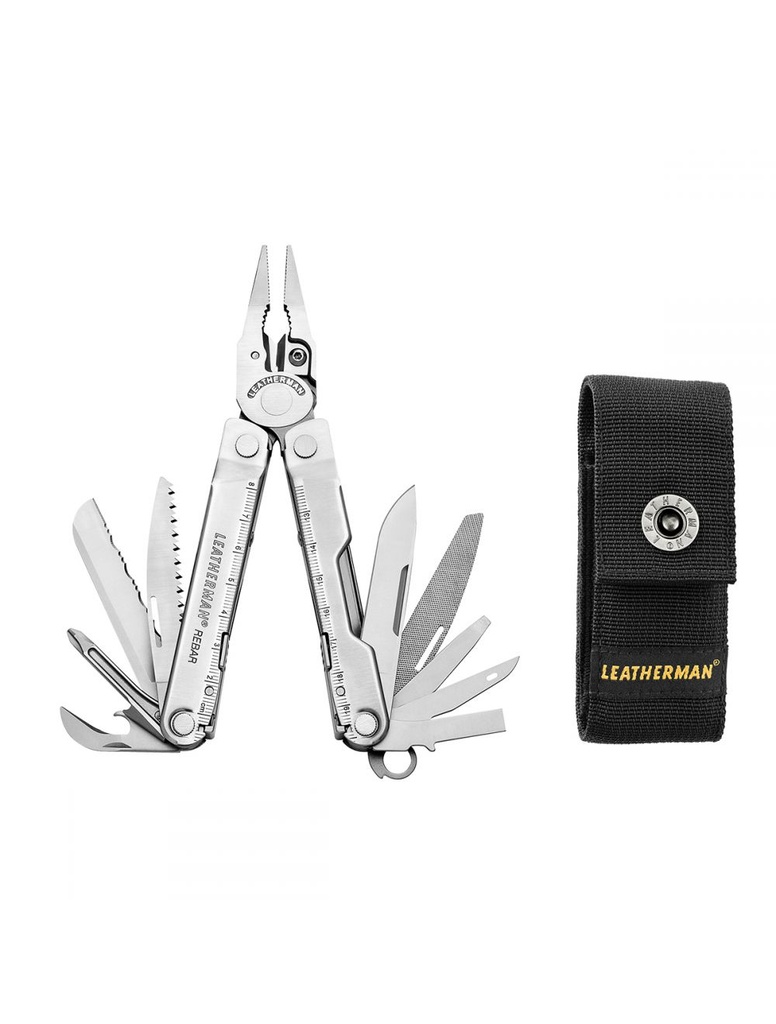 Leatherman, Multitool, Rebar, Silver, 17f, nylon etui, doos
