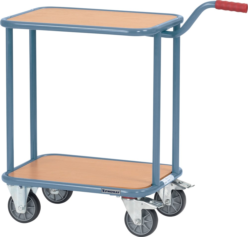 PROMAT roller met handgreep met handgreep l.600xb.450mm 2 spaanplaat-platforms duifblauw, ral 5014 tot. draagverm. 250 kg