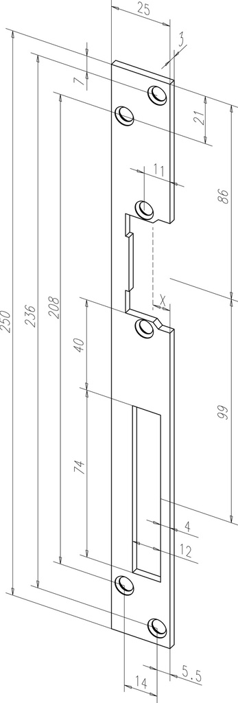 EffEff sluitplaat hz inox 250x25mm omkeerbaar