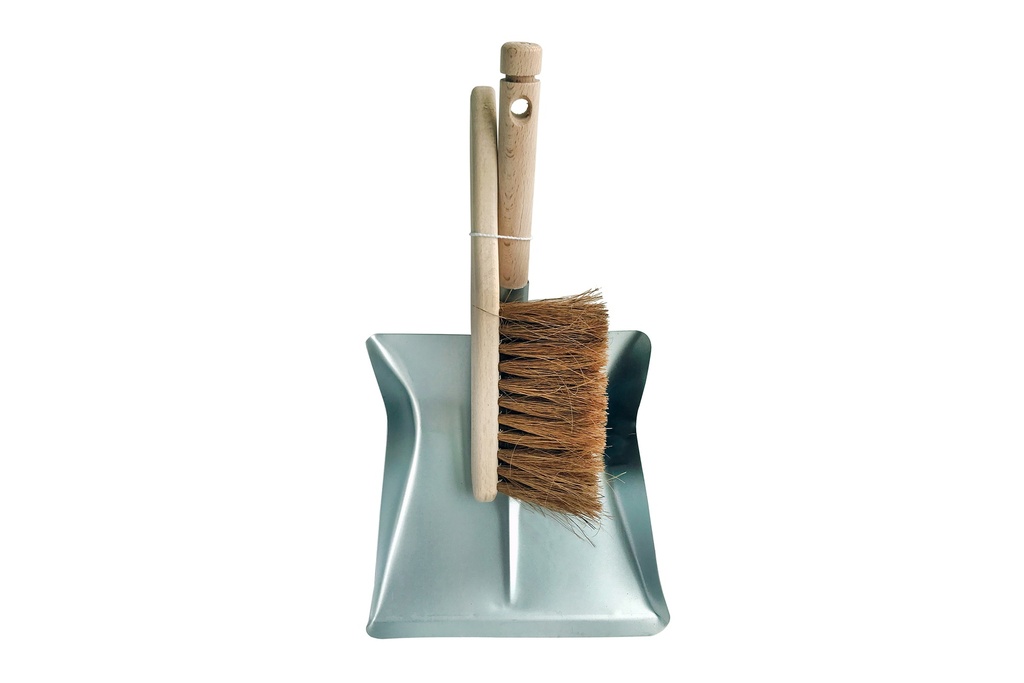 stoffer en blik galvanisé houten steel + coco                   