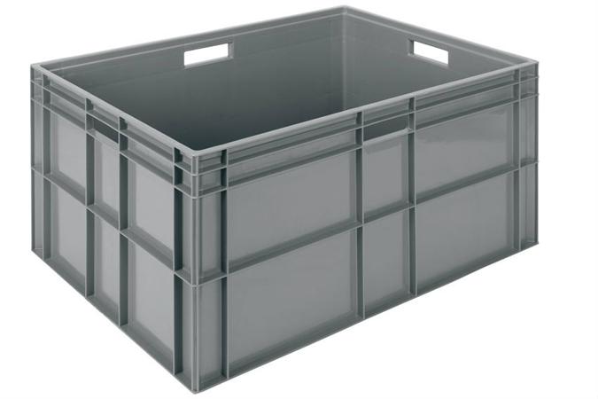 Stapelbare euronorm bak, 800x600x410mm, gesloten bodem en wanden, gesloten handgrepen