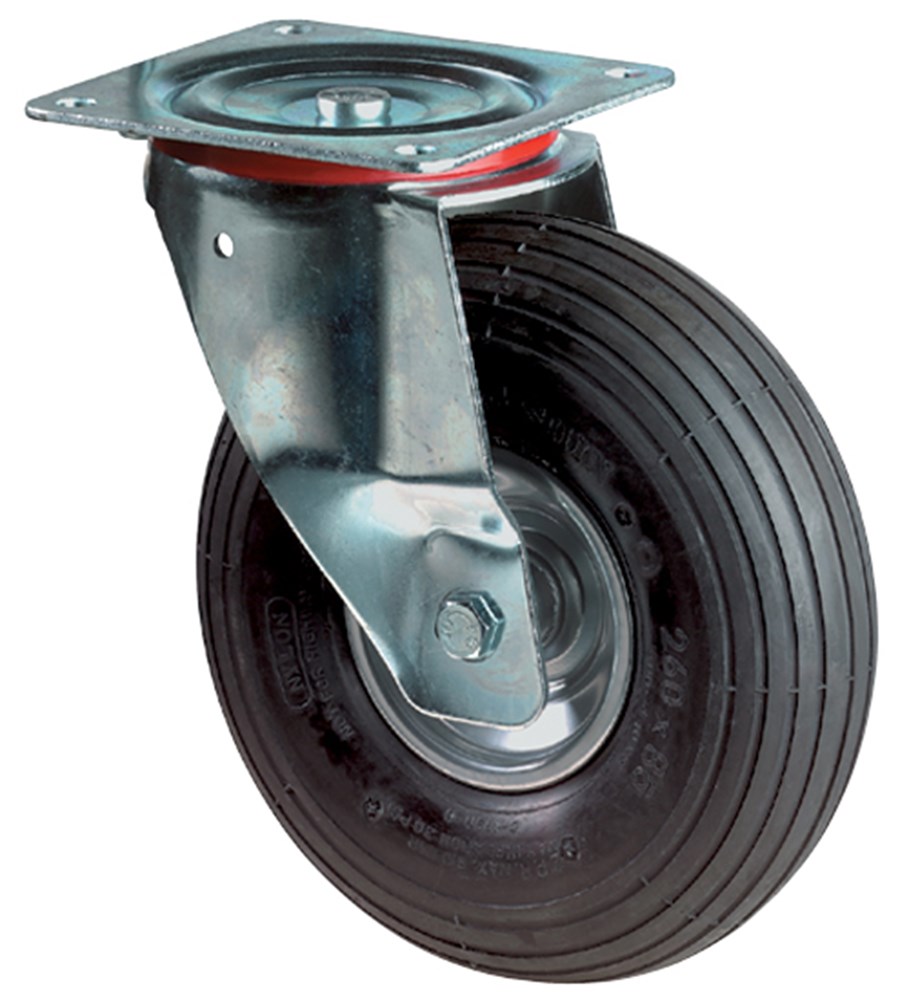 BS Rollen Wiel met luchtband wiel-d. 200 mm draagvermogen 75 kg zwenkwiel met schroefplaat ribbelprofiel