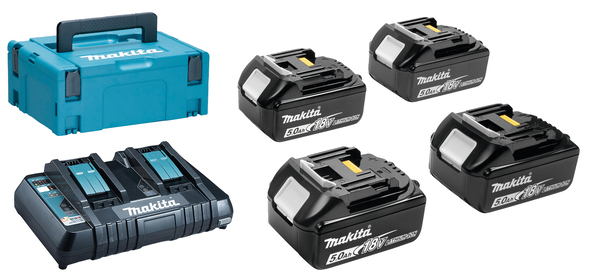MAKITA Powerpack BL1850B-4 : 4x accu BL1850B + dubbele snellader DC18RD in een MAKPAC III koffer