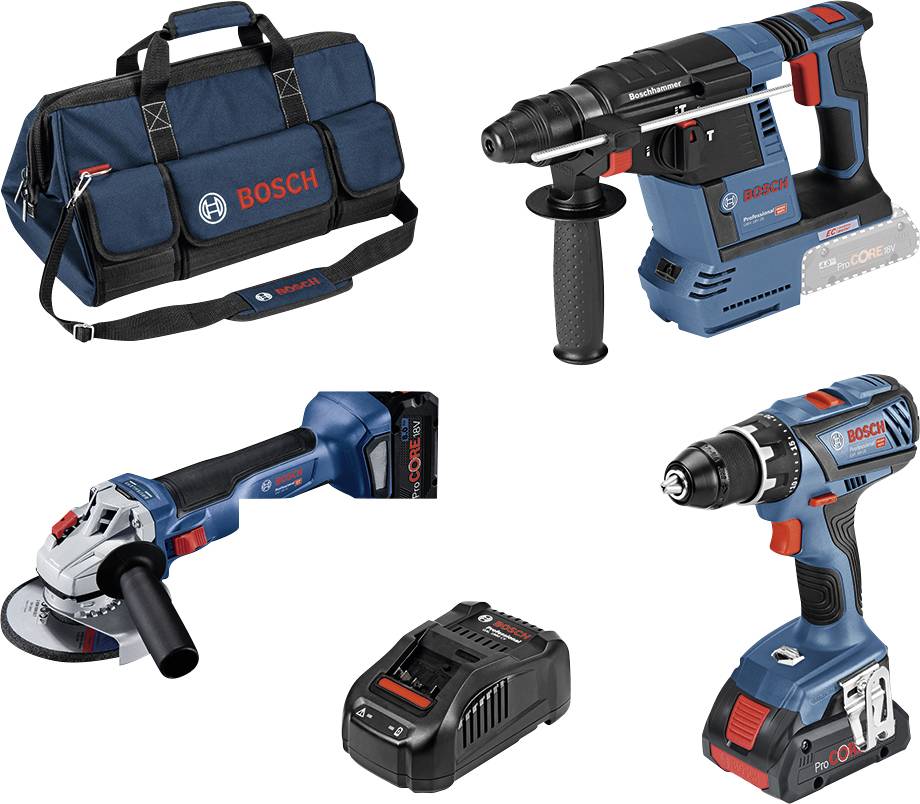 BOSCH Accu toolkit 3 Toolkit 18V (GSR 18V-28, GWS 18V-10, GBH 18V-26, 1x ProCORE18V 4,0Ah, 1x ProCORE 18V 8,0Ah, lader GAL 1880 CV)