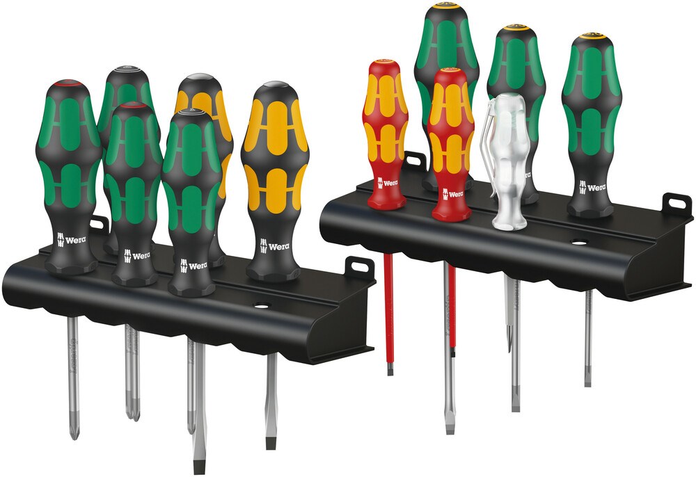 WERA Schroevendraaierset Kraftform XXL 12-delig sleuf / PH / PZD Kraftformgreep Werkplaats/VDE m. rek