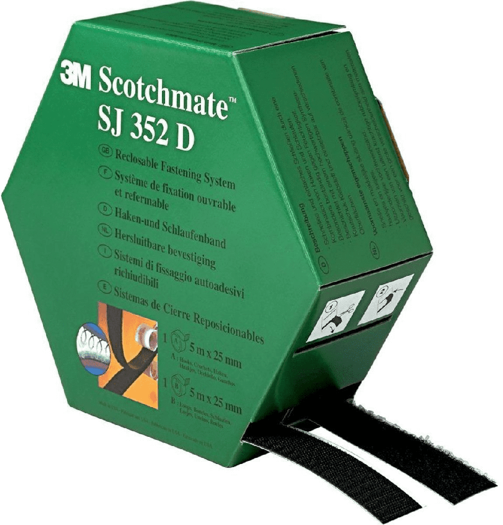 3M™ SJ 352 D Hersluitbare Klittenband (Velcro) Lus en Haak Zwart, 25mm x 5m