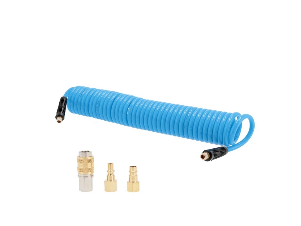 Airpress Spiraalluchtslang professioneel PU 1/4" buitendraad 8 x 12 mm 10 m 10 bar incl koppelingen en nippels