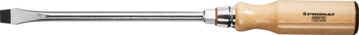 PROMAT schroevendraaier snedebreedte 12 mm klinglengte 200 mm houten greep ronde kling met zeskantaanzet