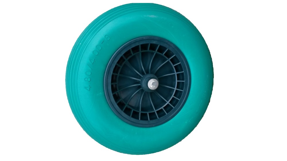 KRUIWAGENWIEL VOL GROENE BAND PVC VELG NAALDLAGER + AS