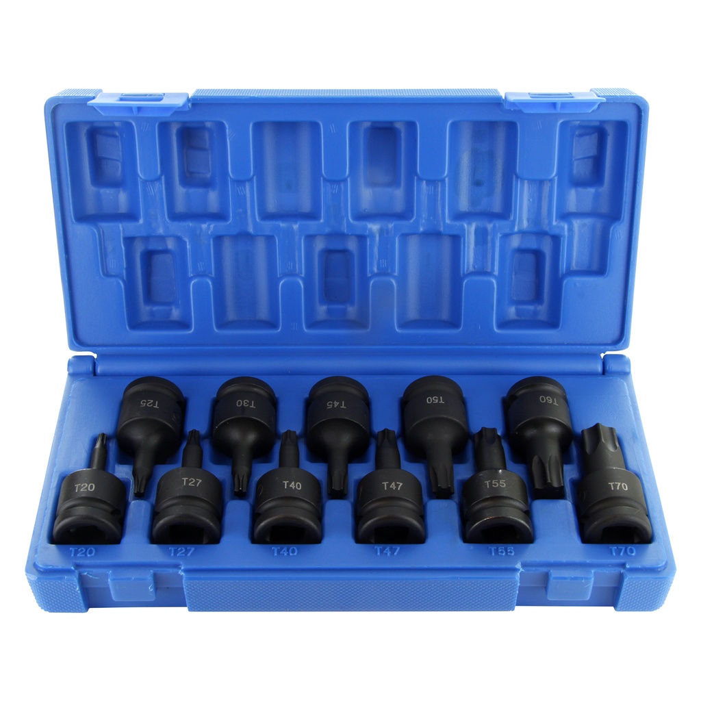 Slagdoppenset 1/2" TORX (T20-T25-T27-T30-T40-T45-T47-T50-T55-T60-T70)