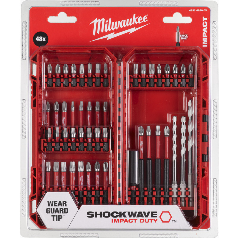 MILWAUKEE SHOCKWAVE Bit Set Packout Friendly Box (32x 25mm & 8x 50mm & 3x 90mm & 1x Bithouder & 3x Boren)