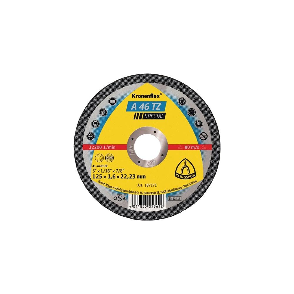 KLINGSPOR A 46 TZ doorslijpschijven, 125 x 1,6 x 22,23 mm  Special Kronenflex® doorslijpschijven voor RVS (roestvast staal), staal