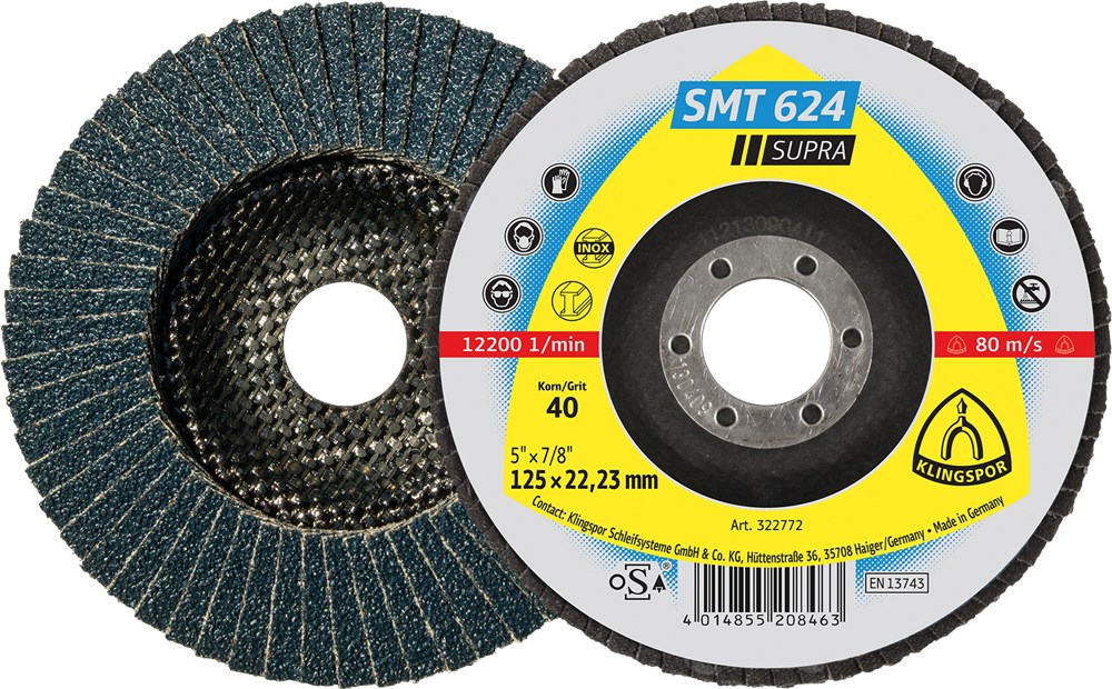 KLINGSPOR SMT 624 slijpmopschijven, 125 x 22,23 mm korrel 40 bol