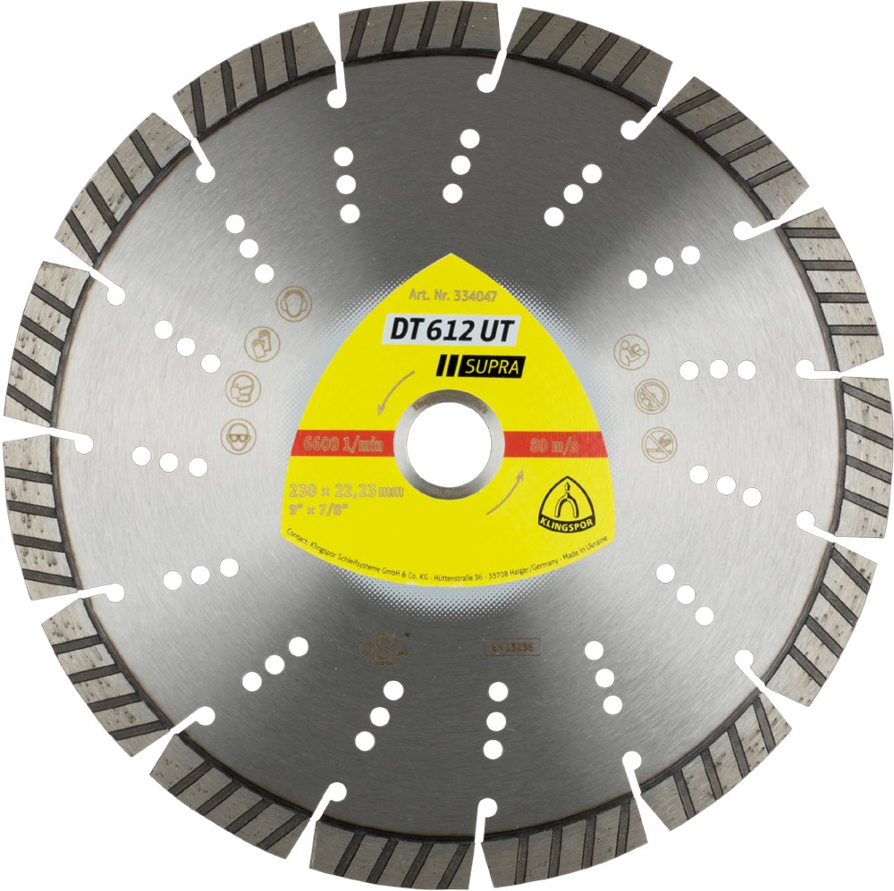 KLINGSPOR DT 612 UT diamantschijven M 14 opname, 125 x 2,2 x 22,23 mm 10 segmenten 31 x 2,2 x 12 mm, standaard turbo