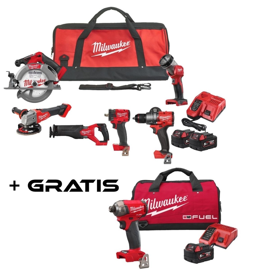 Milwaukee 6-delige PowerPack M18 FPP6G3-502B (PROMO) + GRATIS M18 FQID-501RFD