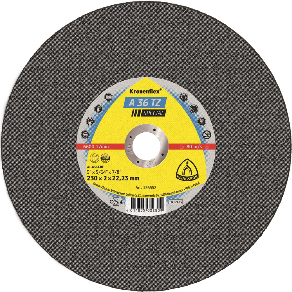 KLINGSPOR Doorslijpschijf INOX A 36 TZ 125x2x22,23 mm