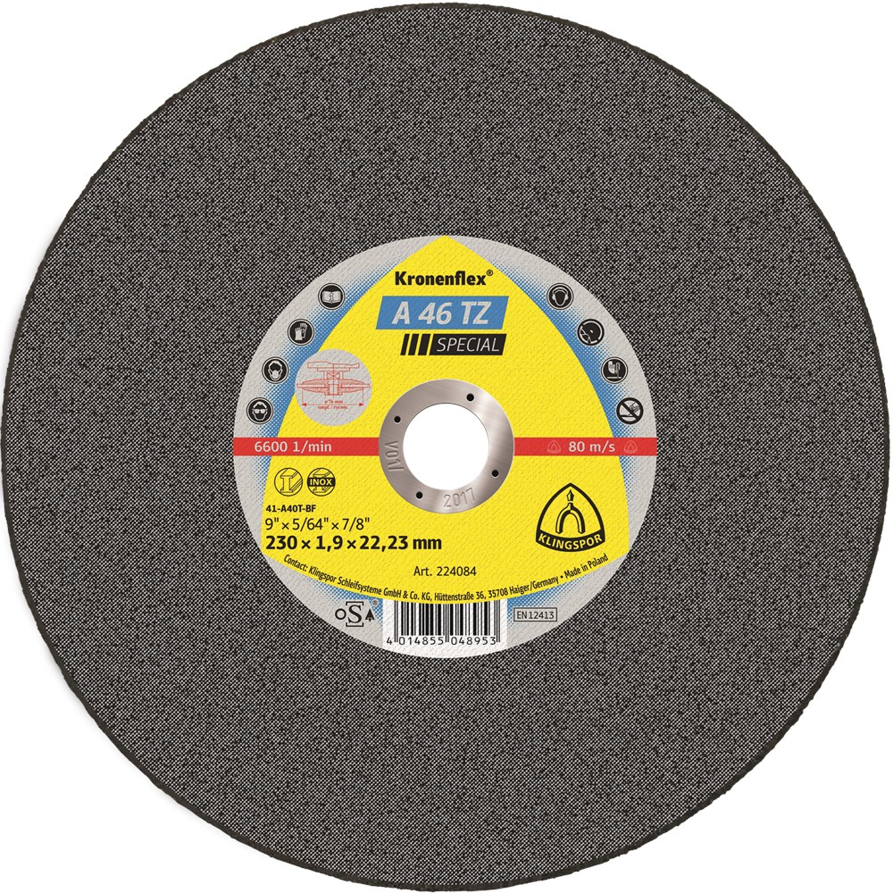 KLINGSPOR Doorslijpschijf INOX A 46 TZ 230x1,9x22,23 mm