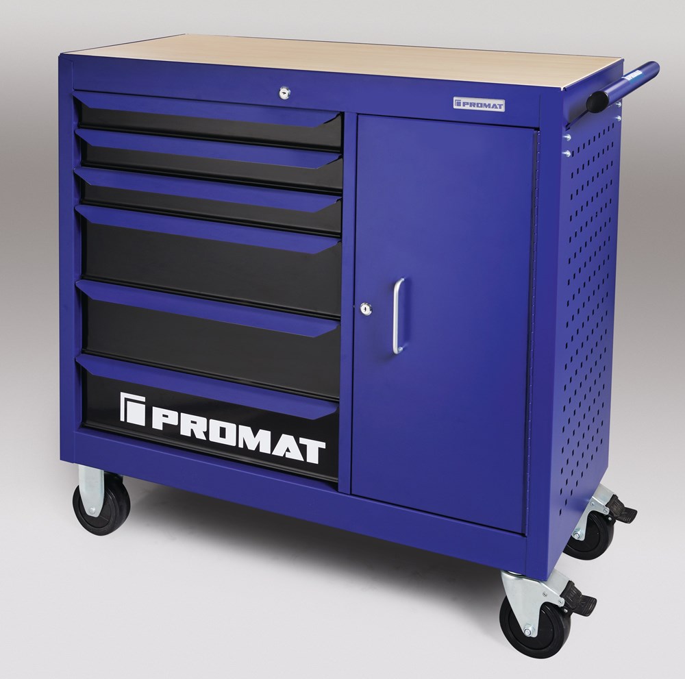 PROMAT Verrijdbare werkbank TREND buiten-B1120xD460xH1030mm 6 laden 25 kg totaal 400 kg 