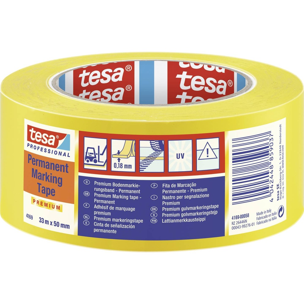 TESA 4169 - tesaFLEX® Premium Floor marking & Hazard warning PVC tape (180µm) permanent L=33m W=50mm geel