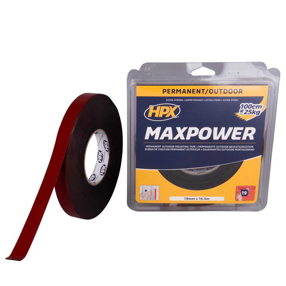 HPX Max Power Outdoor bevestigingstape - zwart 19mm x 16,5m