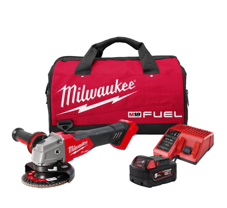 Milwaukee M18 FSAG125XB-501B 18V Li-ion accu haakse slijper set (1x 5.0Ah accu) in tas - 125mm