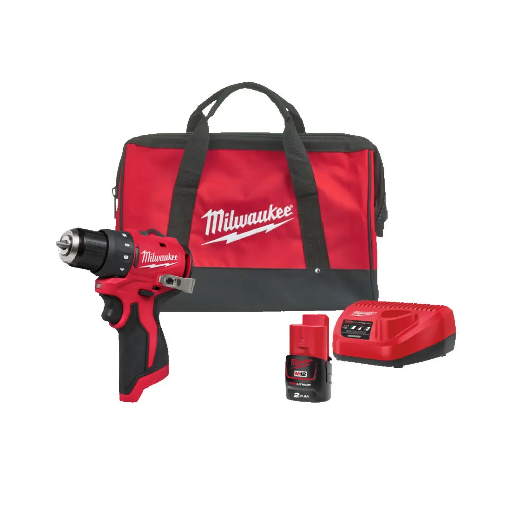 Milwaukee M12 BLDDRC-201B 12V Li-ion accu schroef-/boormachine set (1x 2.0Ah accu) in tas