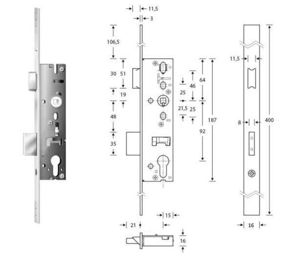RENOVATIESLOT PZW VOORPLAAT 16X400MM 92MM/45MM 