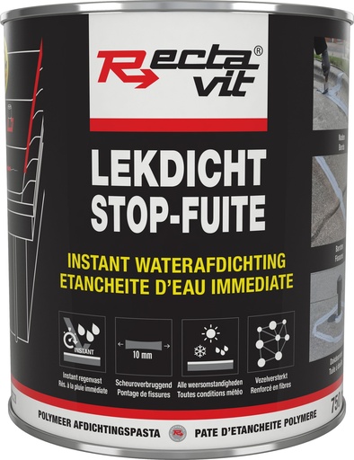 [REC125210] RECTAVIT Lekdicht daken &amp; goten halfvloeibaar donkergrijs 750ml