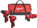 MILWAUKEE M12 BLPP2D-202B M12 Powerpack (M12 BLDDRC, M12 BLIDRC, 2 x 2,0 Ah, C12 C Lader, Contractor bag)