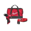 Milwaukee M12 BLDDRC-201B 12V Li-ion accu schroef-/boormachine set (1x 2.0Ah accu) in tas