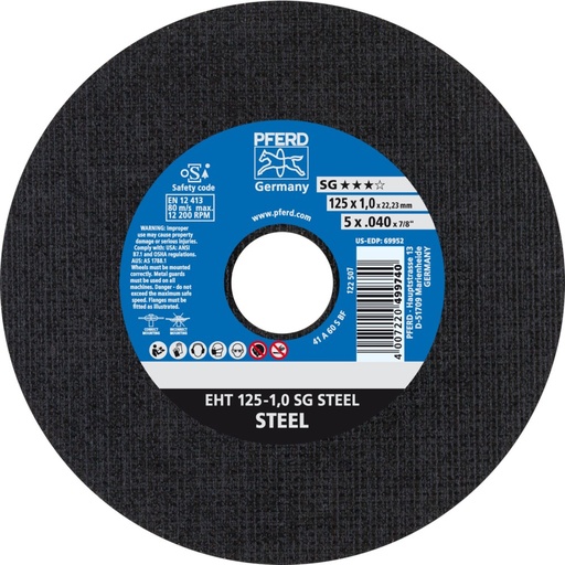 [PFE61341082] PFERD EHT Snijschijf 125-1,0 SG staal (25)